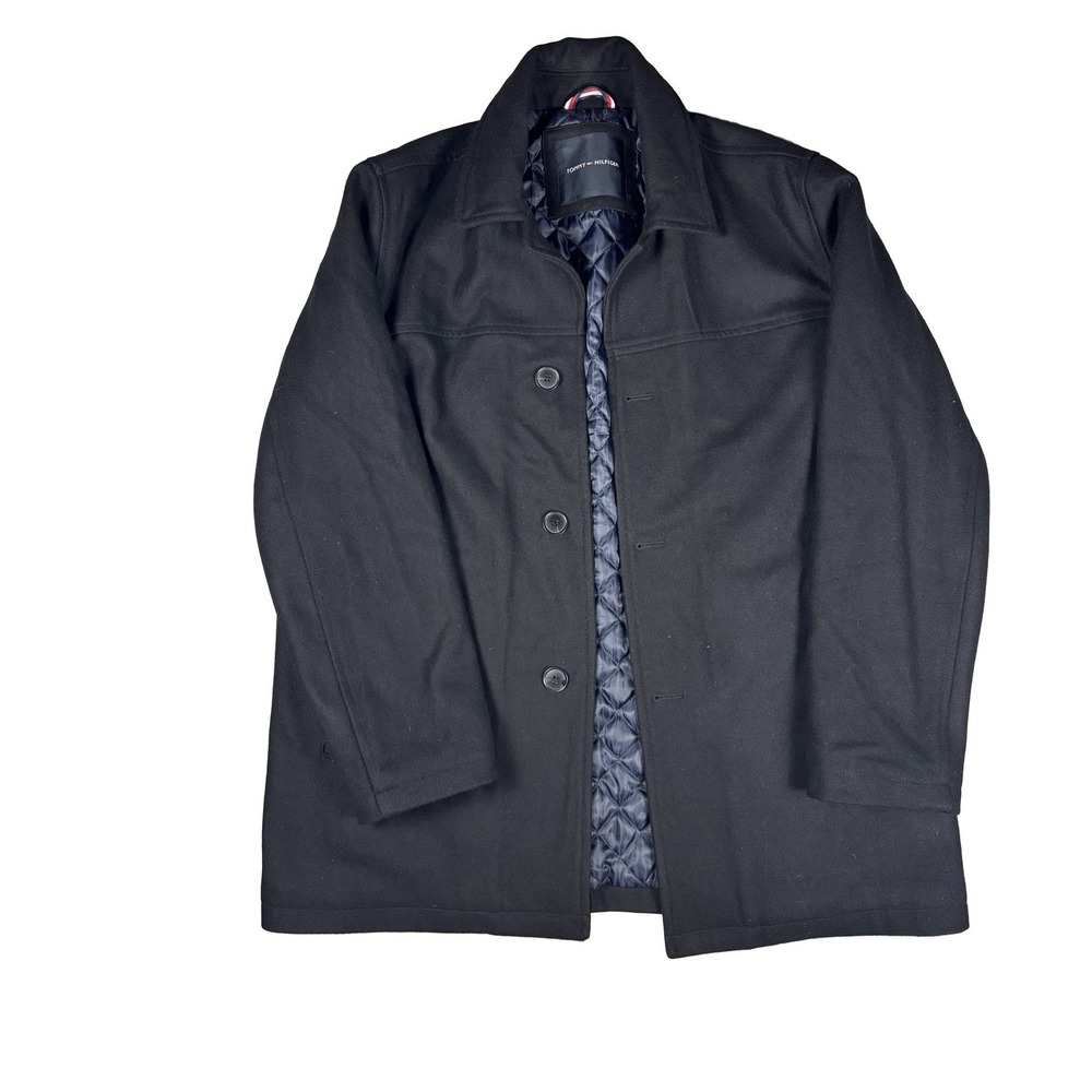 Tommy Hilfiger Wool Blend Peacoat Men's Black XL Single-Breasted